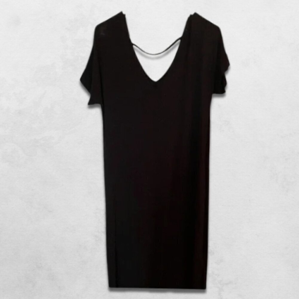 Amazon Cotton Maxi Dress V-Neckline Ankle Length Side Slit Knotted Hem Black W M